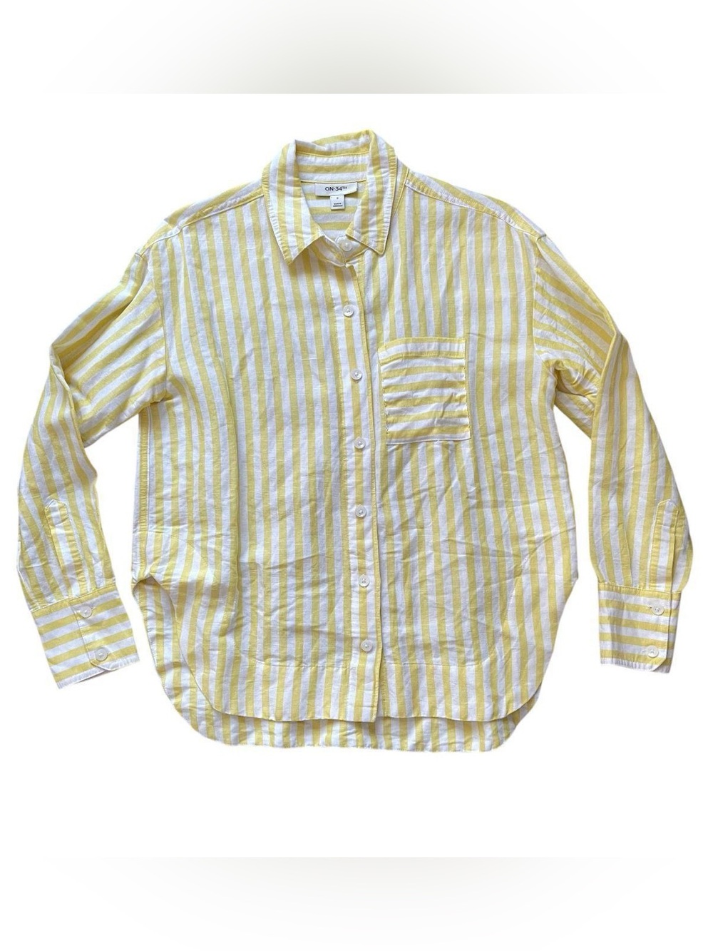 ON-34th Yellow & White Striped Linen Blend Button Down Size Small